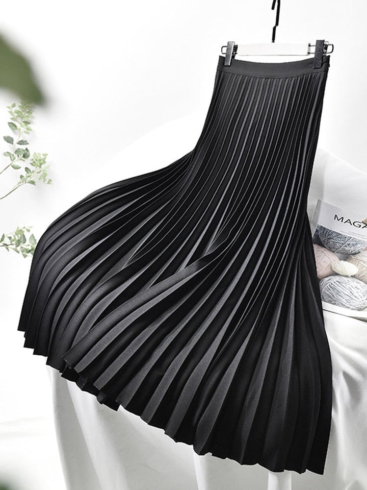 W&W Mode Markendesigner Damen Eleganter Schicker Solider Plisseerock Hohe Taille Luxusmode
