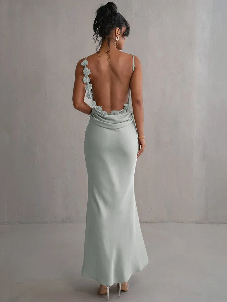 W&W Mode | Langes Rückenfreies Blumenkleid