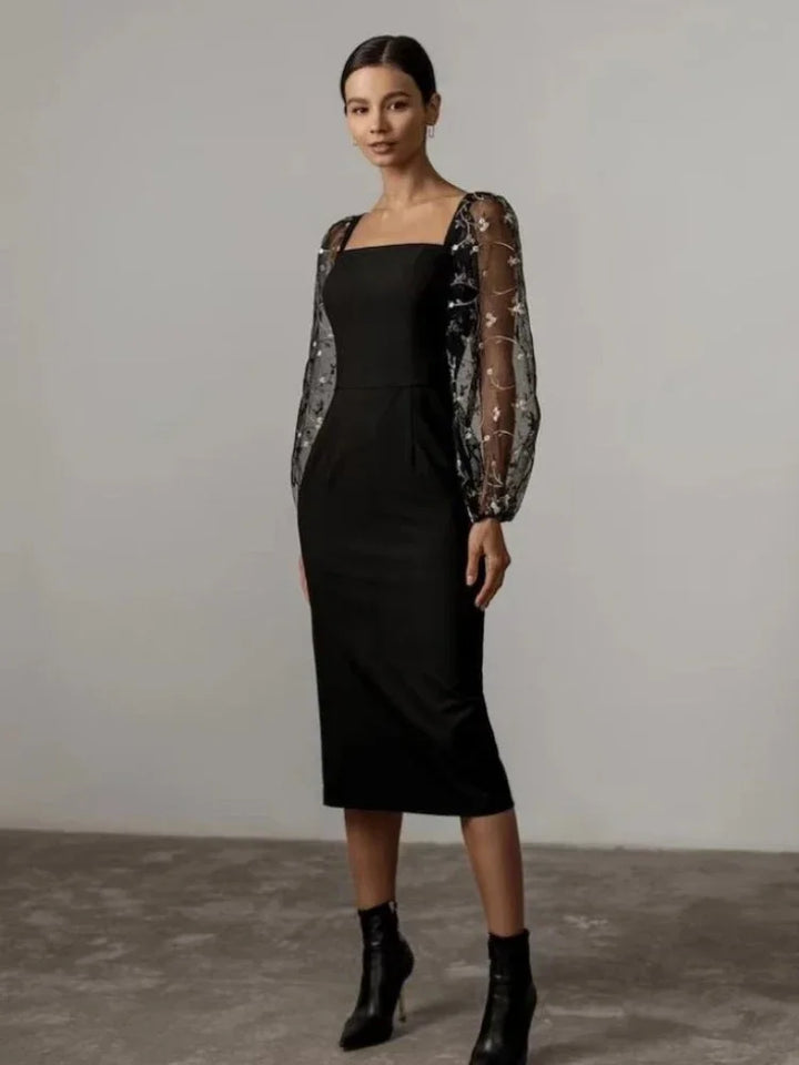 Elegantes Abend- und Partykleid mit Quadratischem Ausschnitt und Langen Ärmeln | W&W Mode
