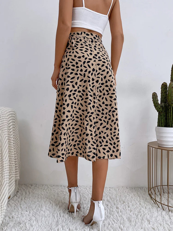 Damen-A-Linien-Rock mit hoher Taille, Bindeseite und asymmetrischem Saum