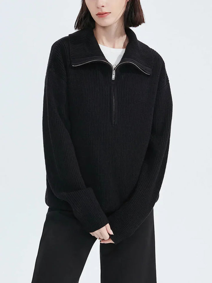 Gestreifter Turtleneck Damenpullover mit Reißverschluss