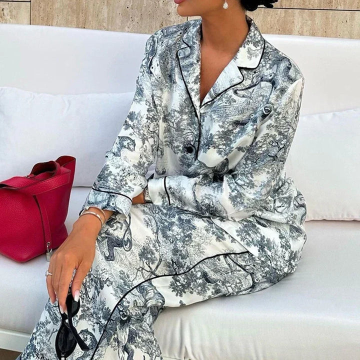 W&W Mode | Bedrucktes Satin-Pyjama-Set
