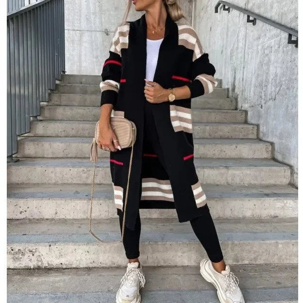 W&W Mode - Langer Strickcardigan mit Streifen