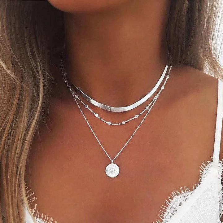 W&W Mode | 925 Sterling Silver Drei Lagen Runde Halskette