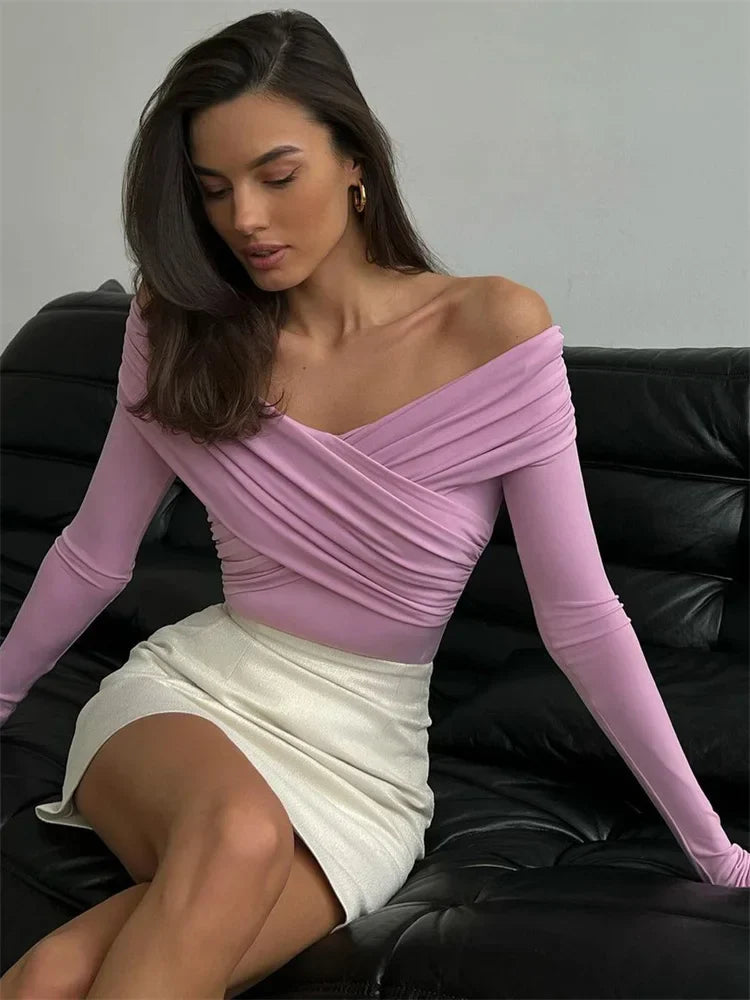 W&W Mode Off-Shoulders Bodysuit | Moderner eleganter plissierter Damen-Bodysuit