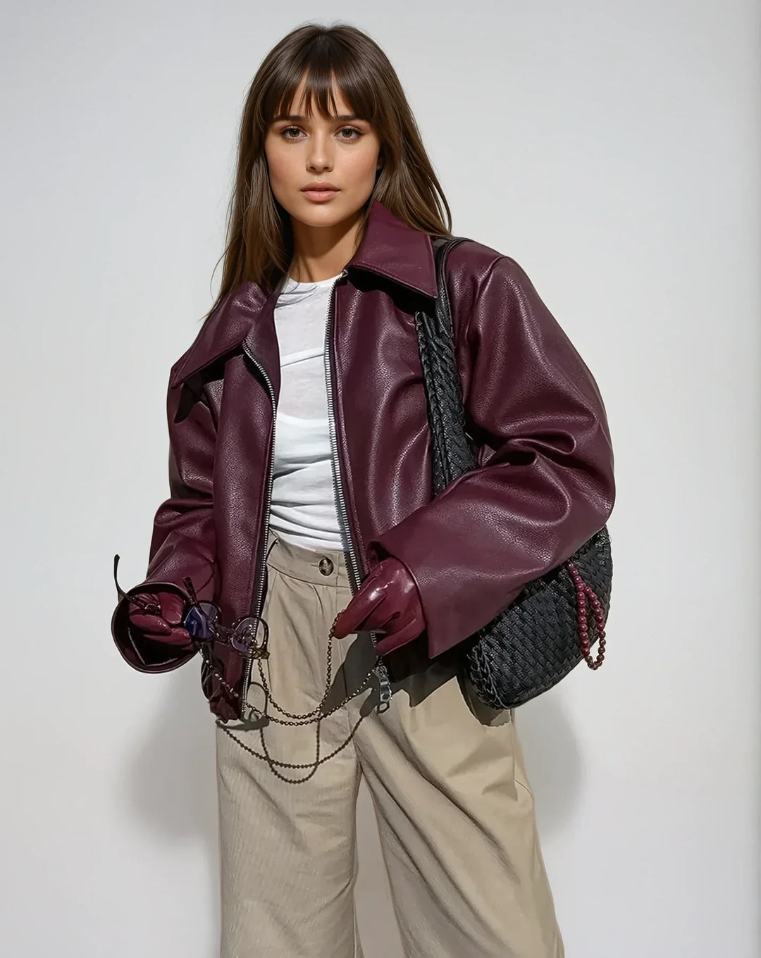 W&W Mode | Damen Rote Lederjacke Weinlese Lederjacke Mit Reißverschluss Für Frauen