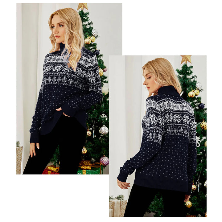 W&W Mode - Hässlicher Weihnachtspulli - Vintage Rollkragenpullover mit Schneeflockenmuster