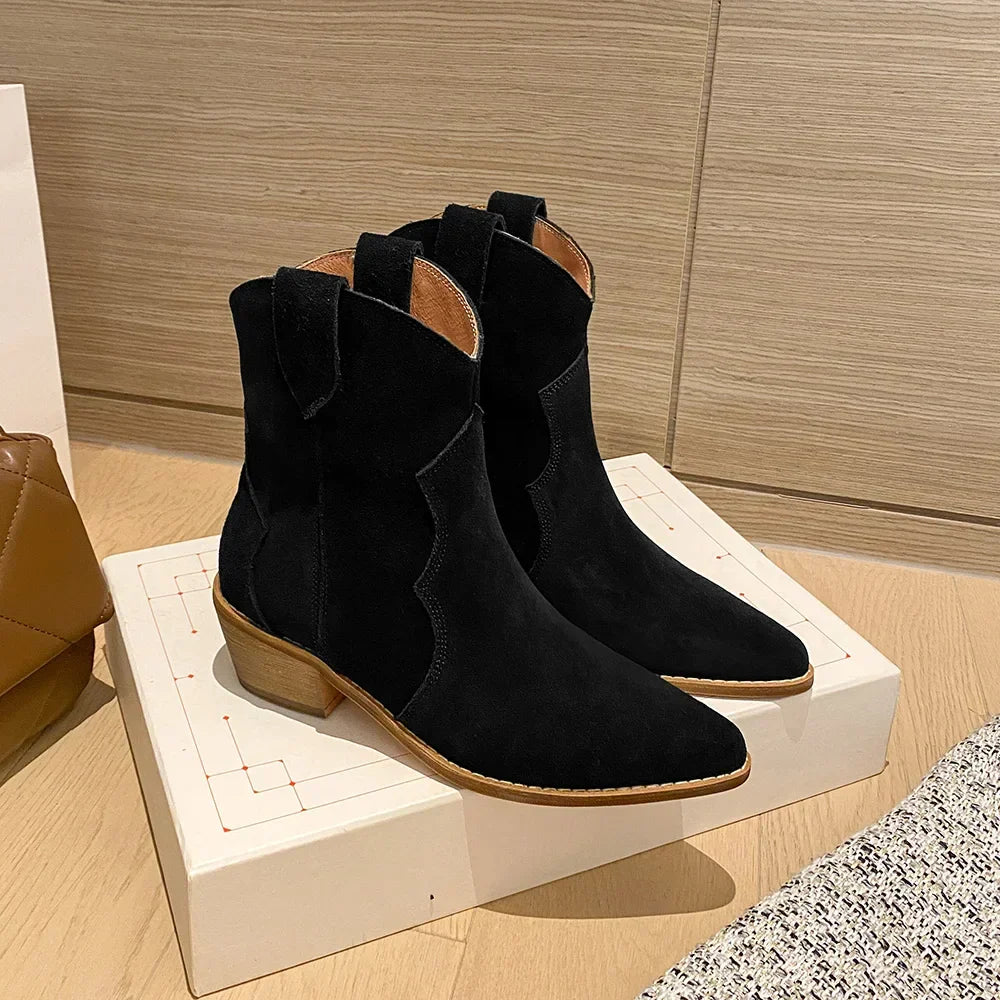 W&W Mode | Rindsleder Damen Wildleder Damen Stiefel Mit Absatz