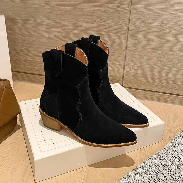 W&W Mode | Rindsleder Damen Wildleder Damen Stiefel Mit Absatz