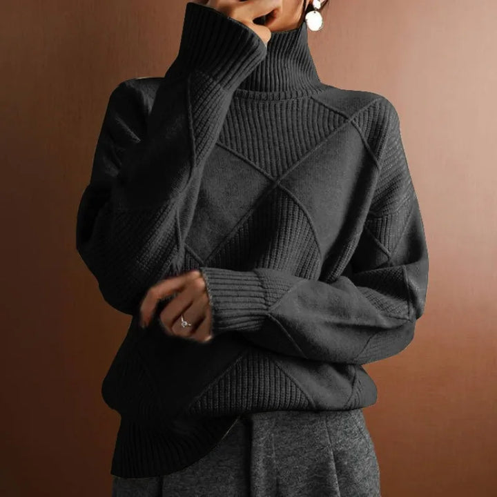 W&W Mode - Damen einfarbiger hoher Kragen Pullover