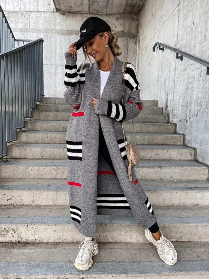W&W Mode | Lange gestreifte Strickjacke für Damen