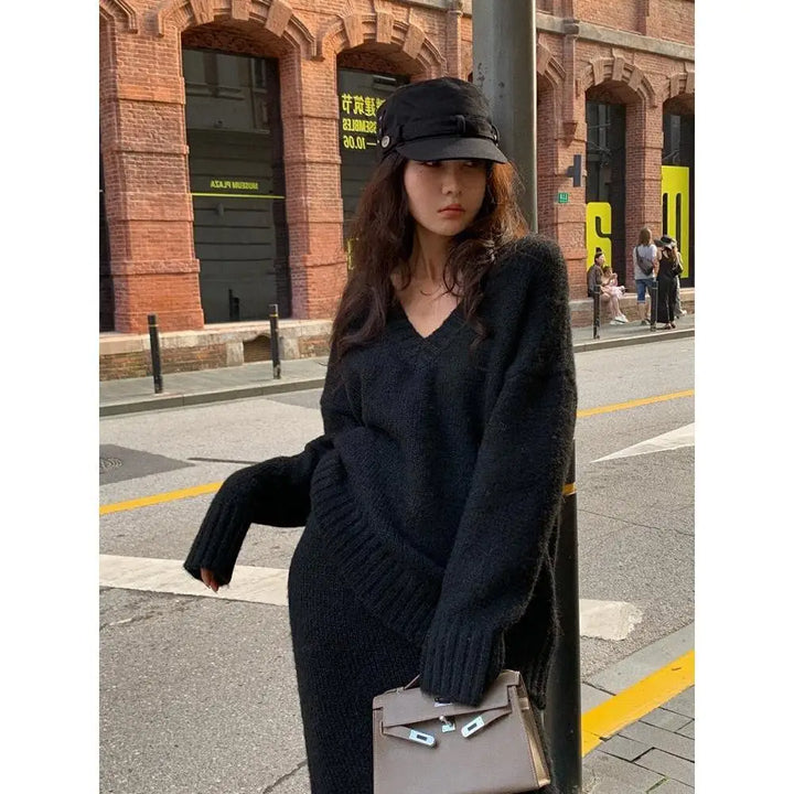 W&W Mode | Zweiteiliges Set aus Strickpullover und Rock