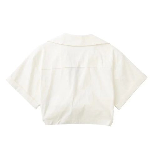 W&W Mode - Damen Vintage Kurzarm Leinen Crop Shirt