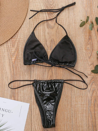 Brasilianischer Bikini mit niedriger Taille aus Polyester und Elastan