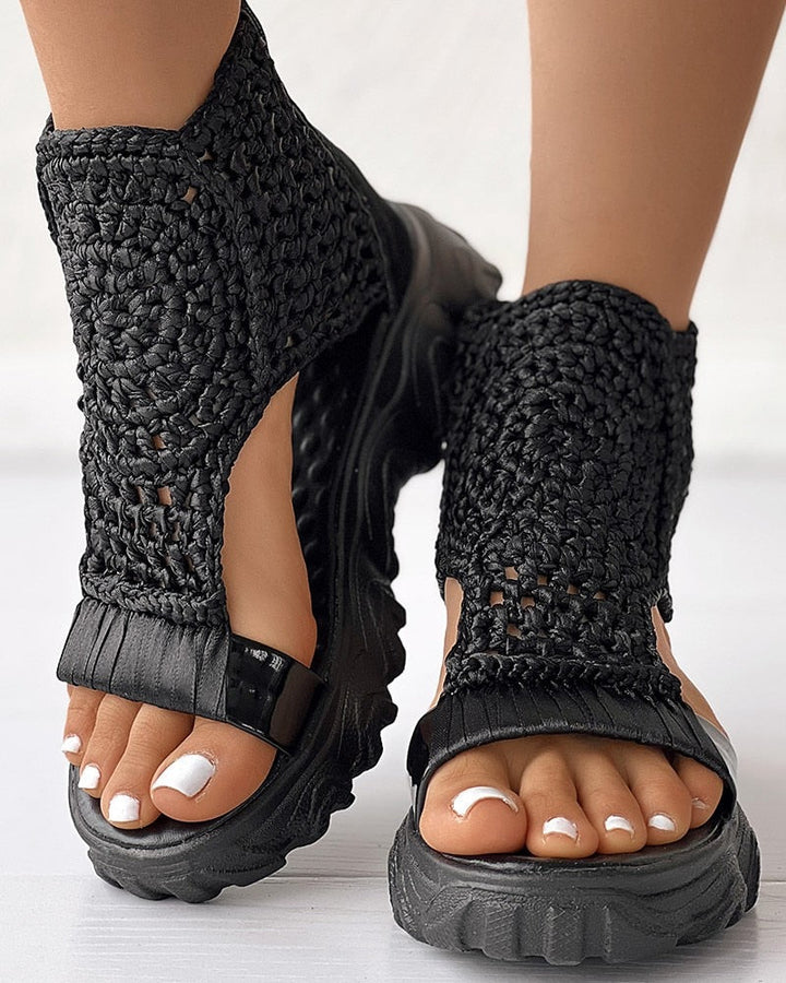 W&W Mode Geflochtene Geometrie-Sandalen | Damen Sommer Keilsandalen