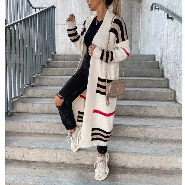 W&W Mode - Langer Strickcardigan mit Streifen