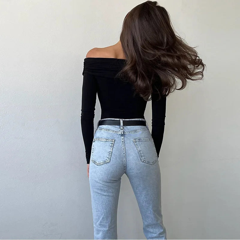 W&W Mode Off-Shoulders Bodysuit | Moderner eleganter plissierter Damen-Bodysuit