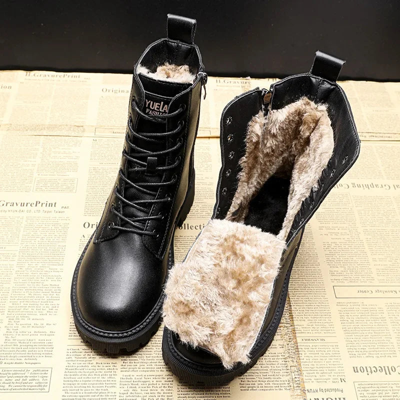 W&W Mode - Warme Plateau-Schnürstiefel für Damen