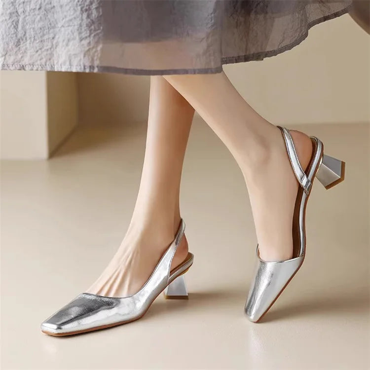 Damen Slingback-Schuhe mit eckiger Spitze und Blockabsatz