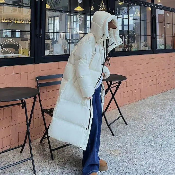 Damen lange Jacke mit Kapuze für kühle Tage