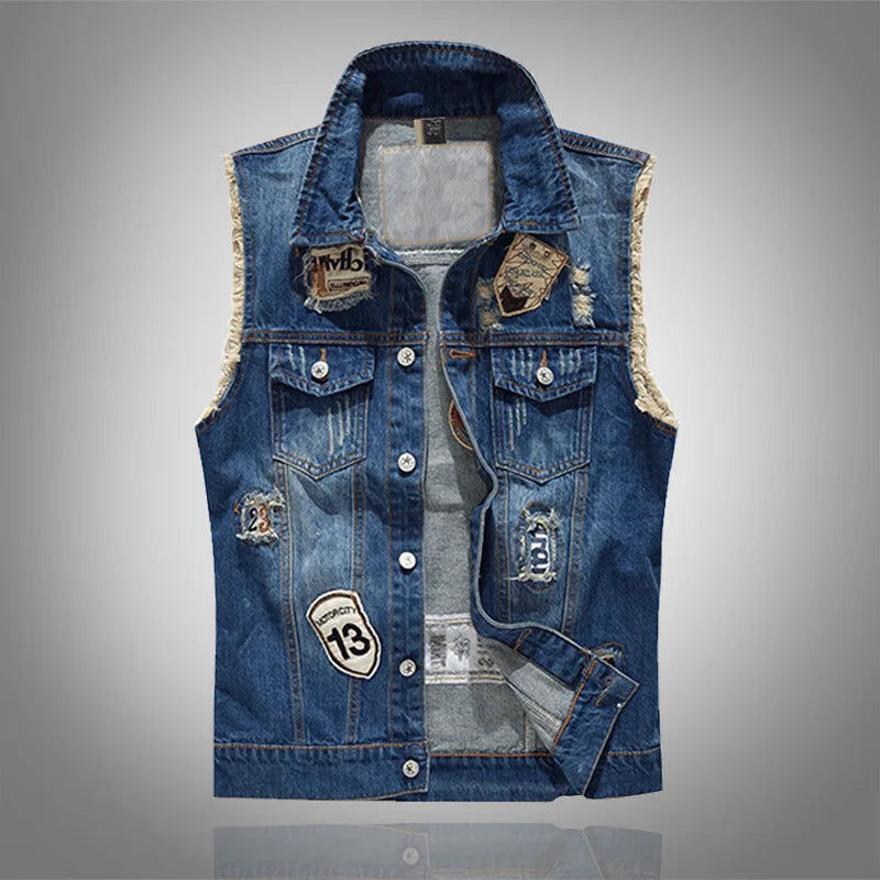 Herren-Jeansweste ohne Ärmel mit Used-Details
