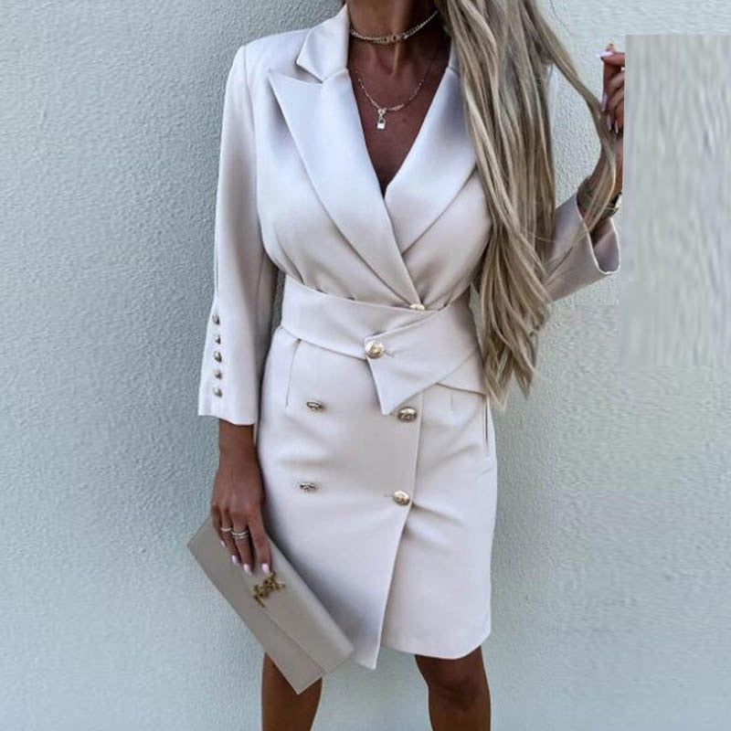 W&W Mode - Stilvoller Zweireihiger Blazer-Kleid Für Damen