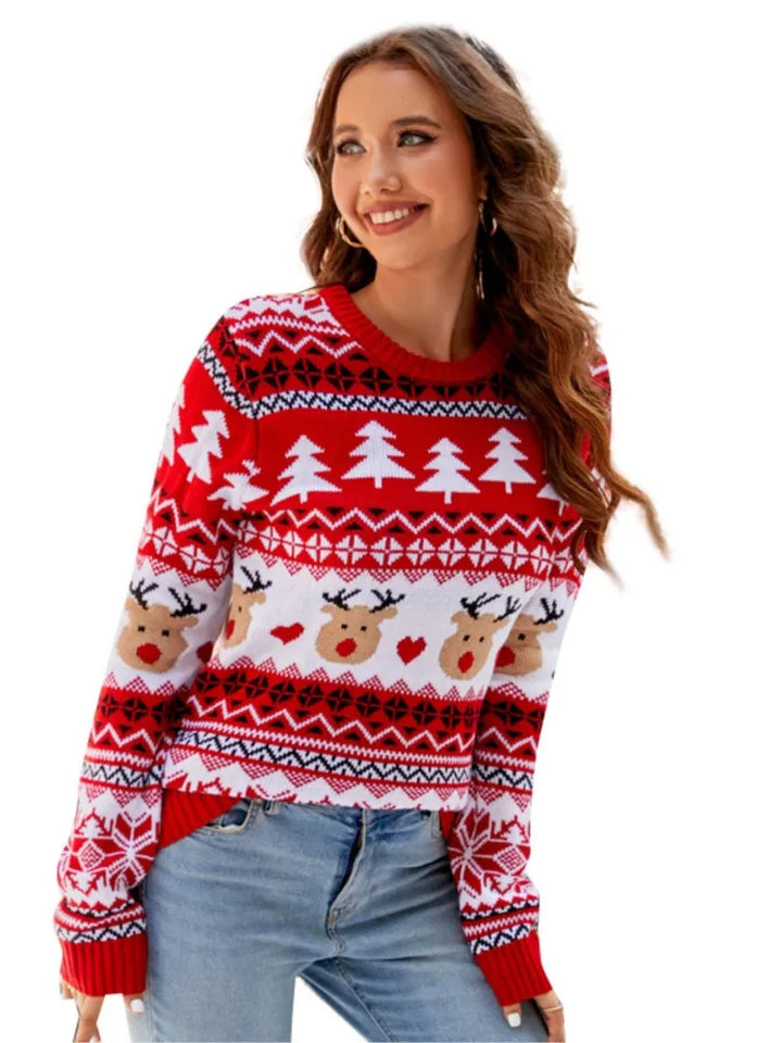 W&W Mode - Hässlicher Weihnachtspulli - Lustiges Rentier- und Schneeflockenmotiv