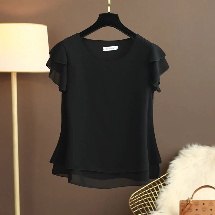 W&W Mode | Chiffon Bluse Mit O-ausschnitt Und Kurzen Ärmeln