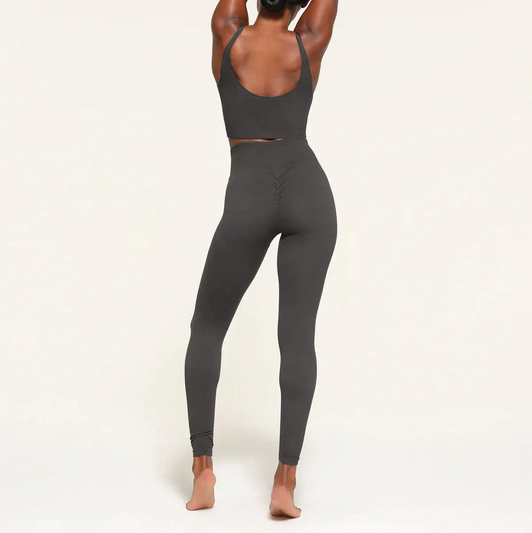 Damen nahtlose Leggings mit hohem Bund und Raffung am Gesäß