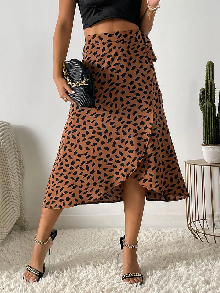 Damen-A-Linien-Rock mit hoher Taille, Bindeseite und asymmetrischem Saum