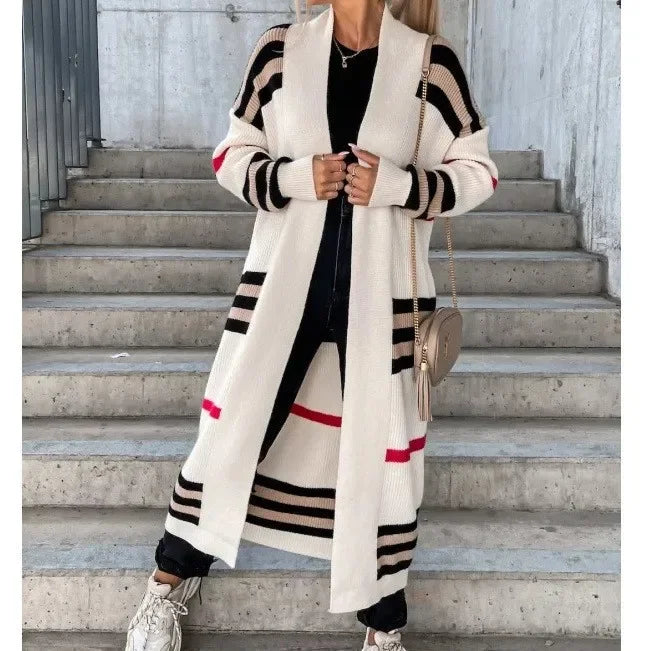 W&W Mode - Langer Strickcardigan mit Streifen