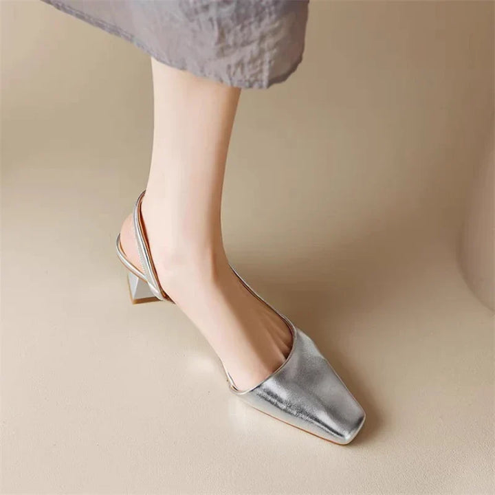 Damen Slingback-Schuhe mit eckiger Spitze und Blockabsatz