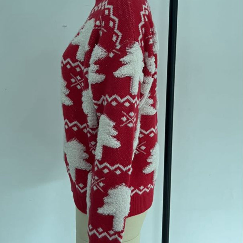 W&W Mode - Hässlicher Weihnachtspulli - Gestrickter Pullover mit 3D-Weihnachtsbaum-Print