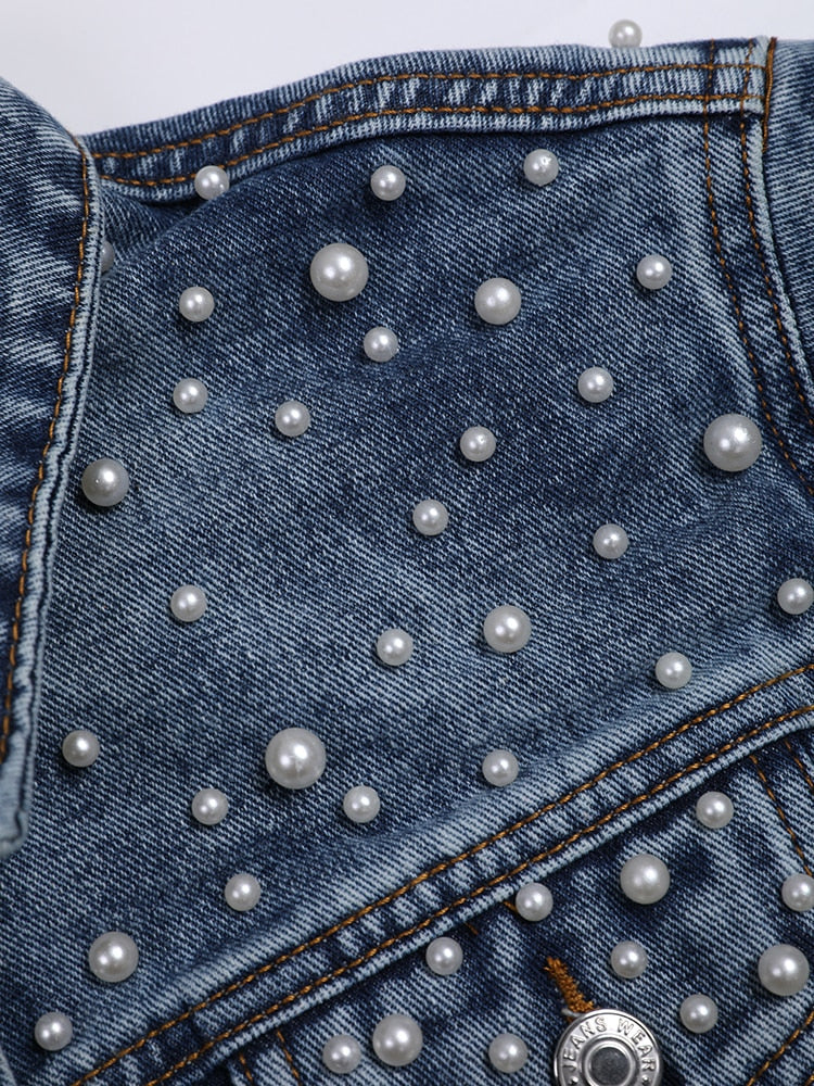 W&W Mode | Lässige Jeansjacke Mit Perlen