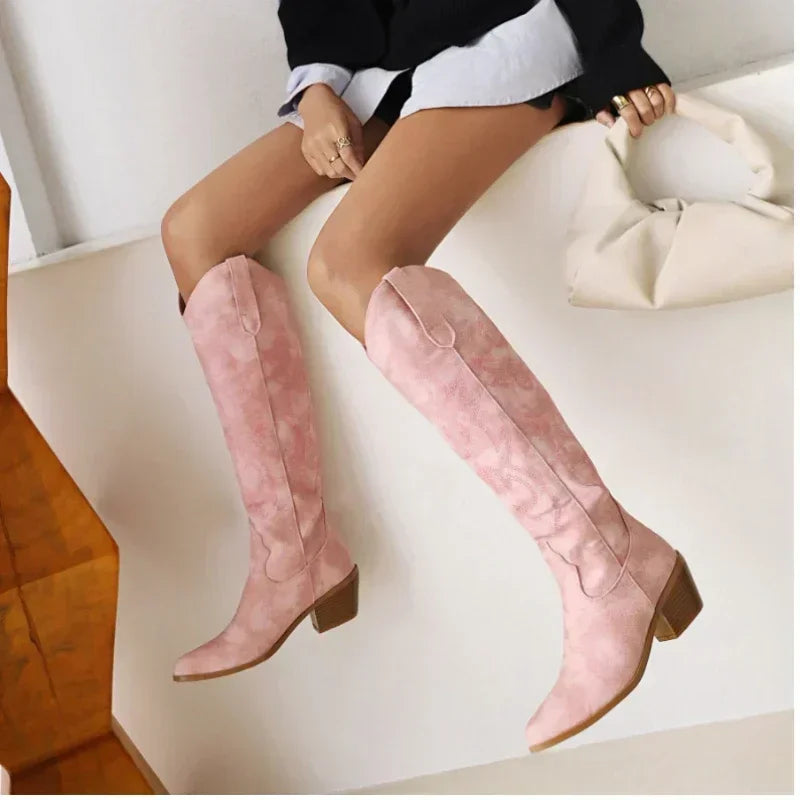 W&W Mode | Kniehohe Cowboystiefel Aus Wildleder Für Damen