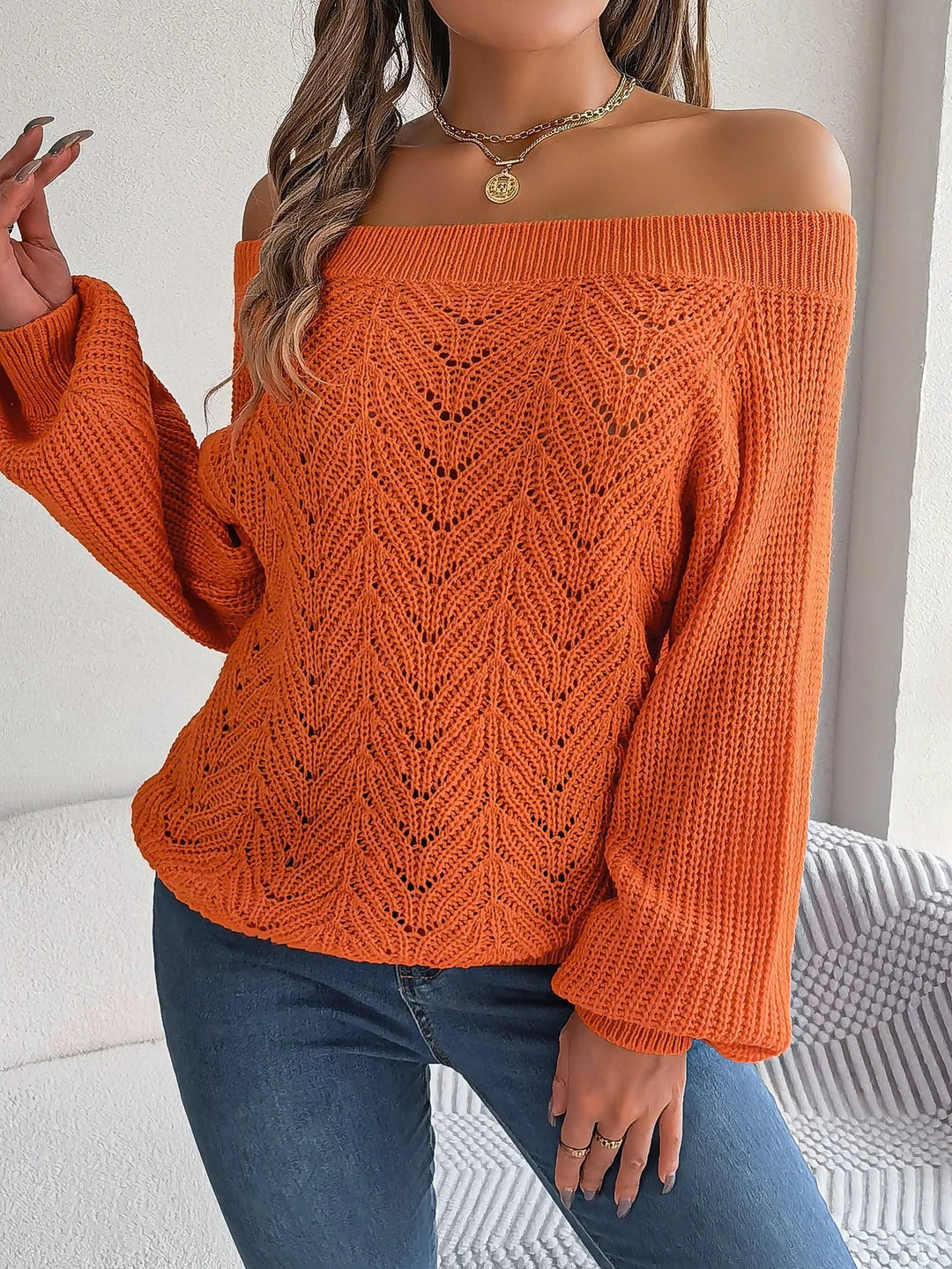Lässiger Off-Shoulder Strickpullover