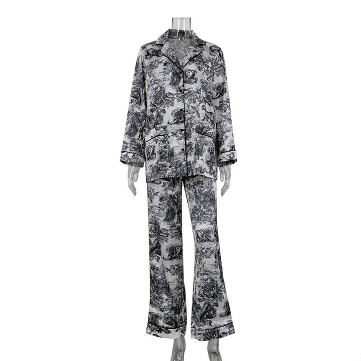 W&W Mode | Bedrucktes Satin-Pyjama-Set