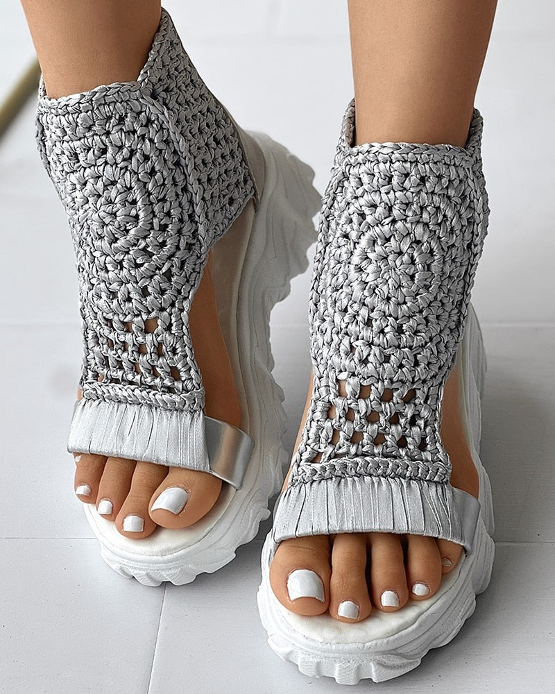 W&W Mode Geflochtene Geometrie-Sandalen | Damen Sommer Keilsandalen
