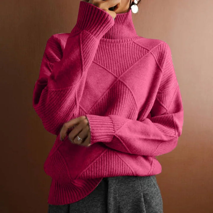 W&W Mode - Damen einfarbiger hoher Kragen Pullover