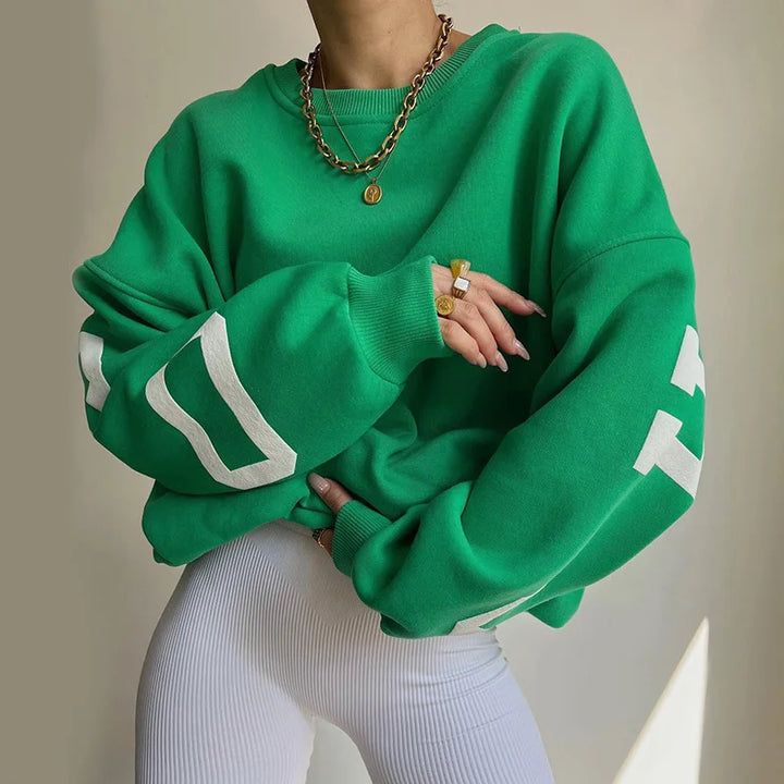 W&W Mode - Damen auffälliger übergroßer Grafik-Sweatshirt für street-smart Stil