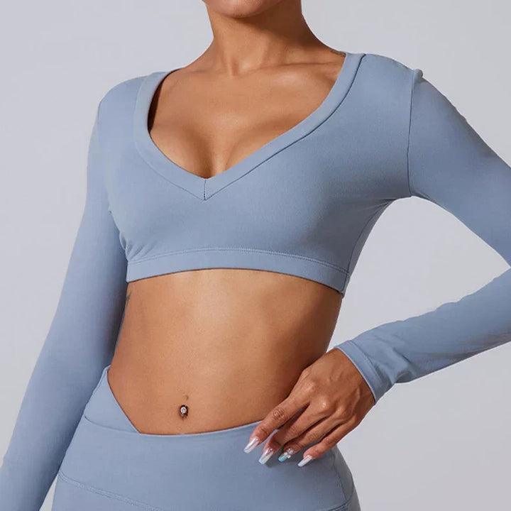 W&W Mode | Sporttop mit langen Ärmeln und V-Ausschnitt für Damen