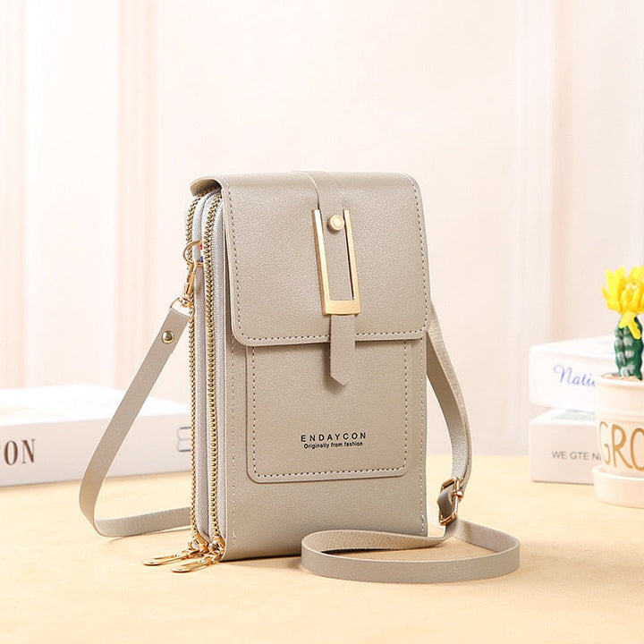 W&W Mode Leder Smartphone Clutch | Damen Handtasche mit Touchscreen-Fenster