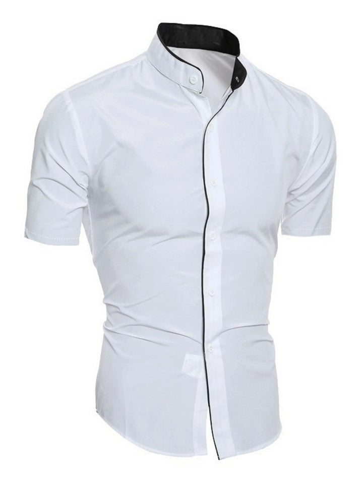 W&W Mode | Slim Fit Stehkragen Kurzarmhemd Business Lässig