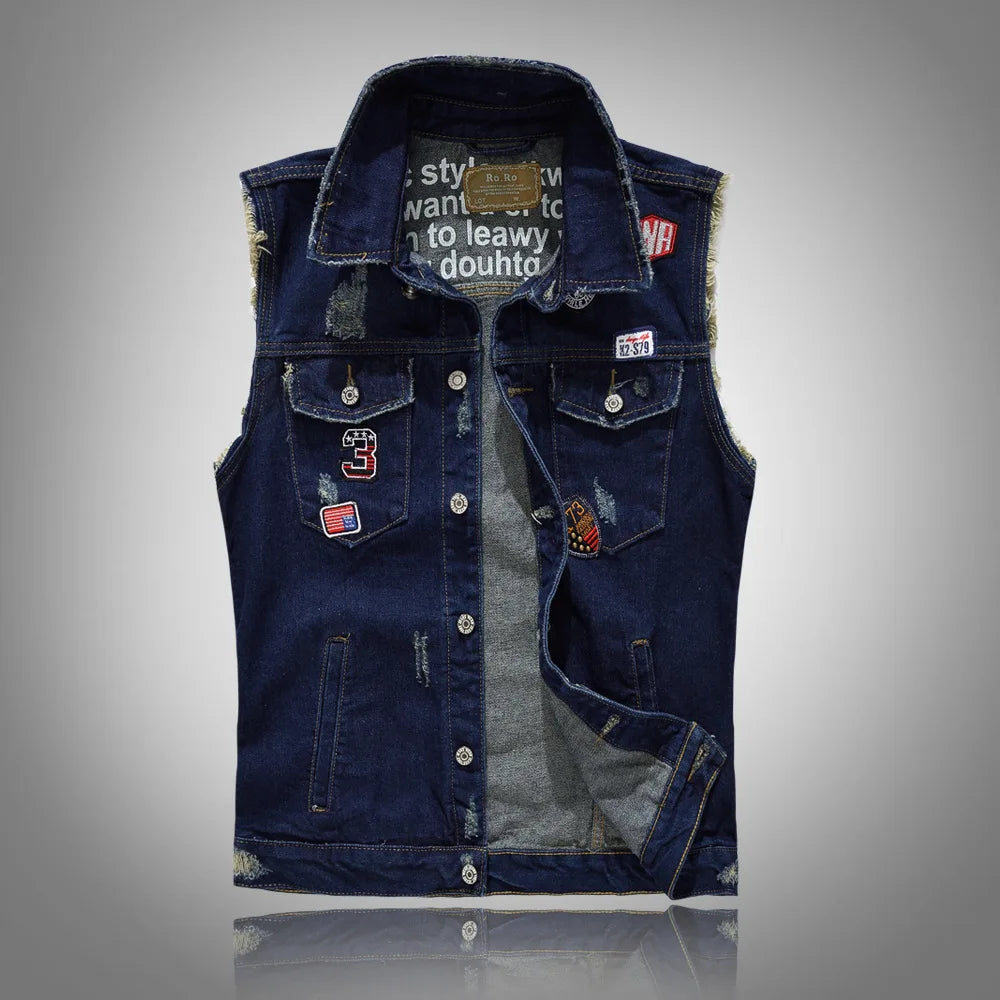 Herren-Jeansweste ohne Ärmel mit Used-Details