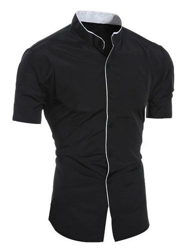 W&W Mode | Herren Slim Fit Stehkragenhemd Kurzarm