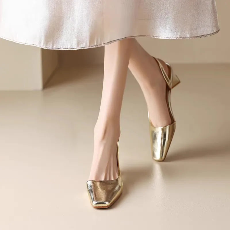 Damen Slingback-Schuhe mit eckiger Spitze und Blockabsatz