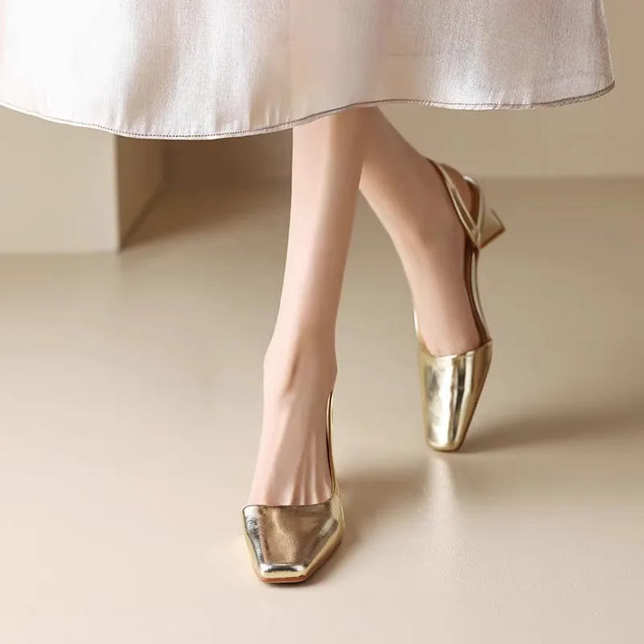 Damen Slingback-Schuhe mit eckiger Spitze und Blockabsatz