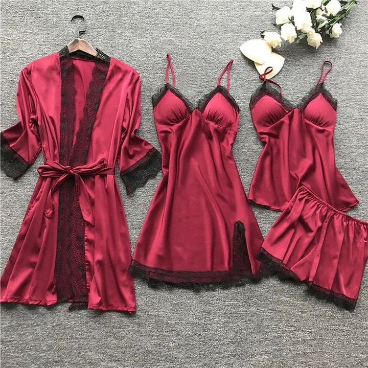W&W Mode | Schlafanzug Set Luxus Sommer Satin Schlafanzug Set Mit Spitze Für Damen