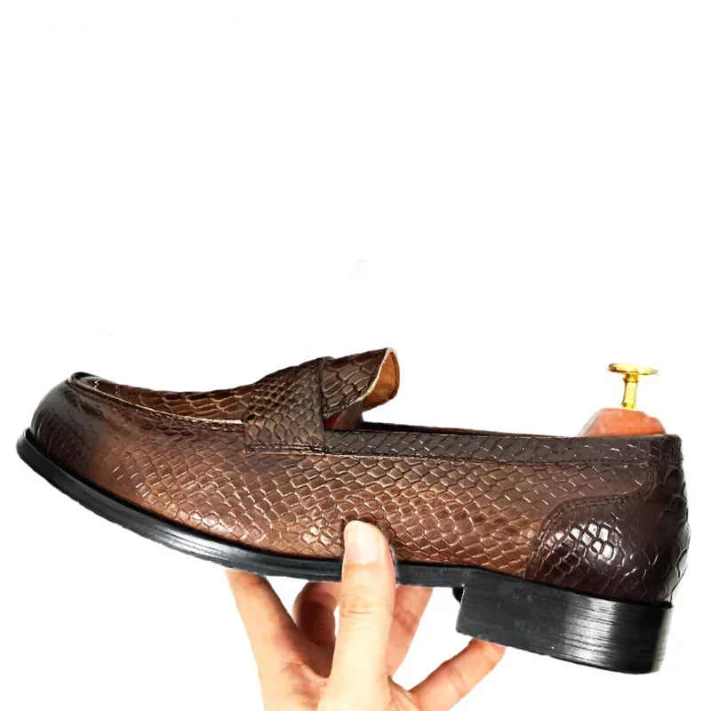 W&W Mode | Luxus Schwarze Lederloafers Mit Schlangenprint