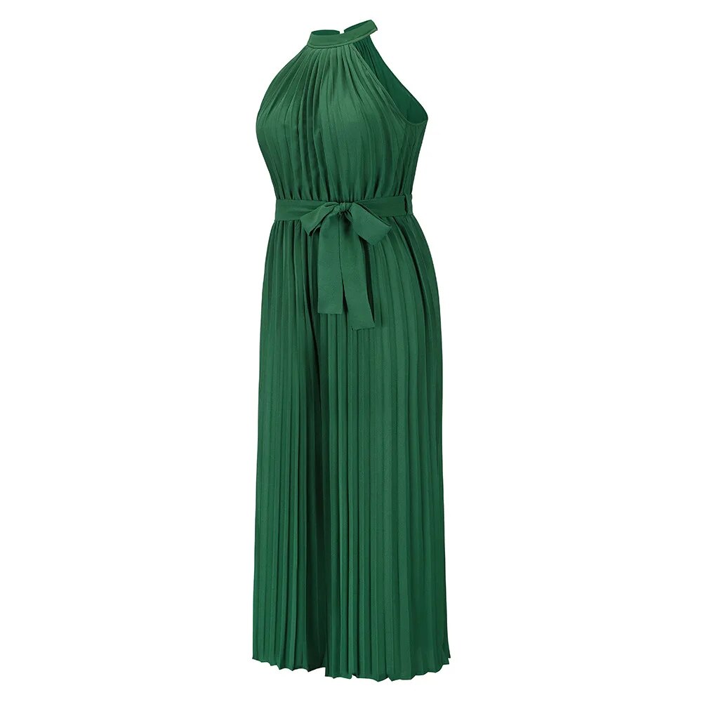 W&W Mode | Plissierter Overall mit Neckholder und Gürtel